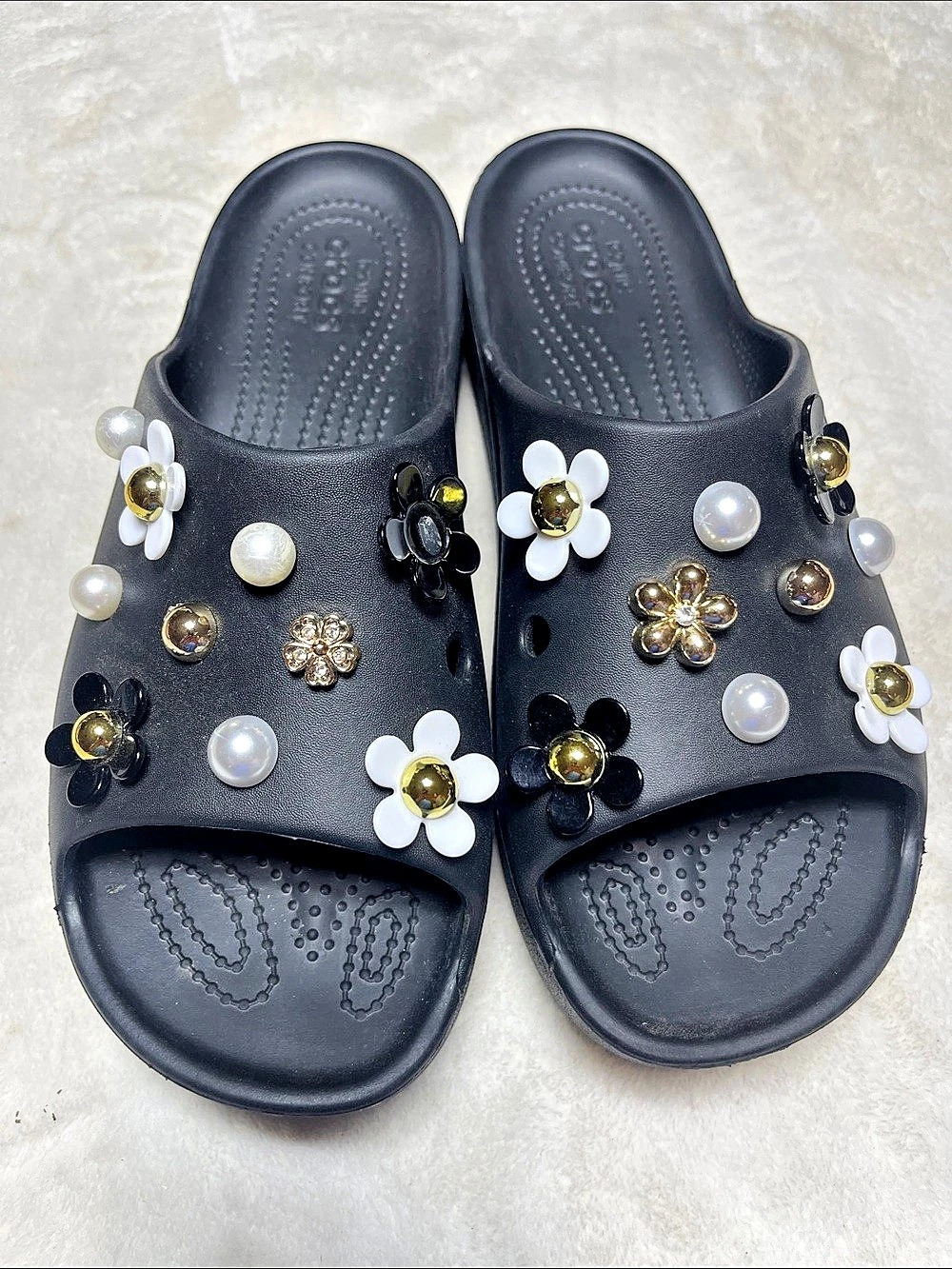 Crocs Classic Crush Slide Embellished Black Sandals Women's US 9